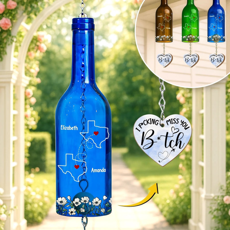 Custom Long Distance Wine Bottle Wind Chime - Personalized Best Friend Birthday Gifts For Women, Besties, Sisters, BFF - Far But Always In Heart