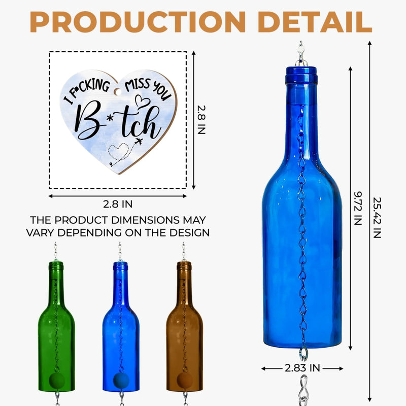Custom Long Distance Wine Bottle Wind Chime - Personalized Best Friend Birthday Gifts For Women, Besties, Sisters, BFF - Far But Always In Heart