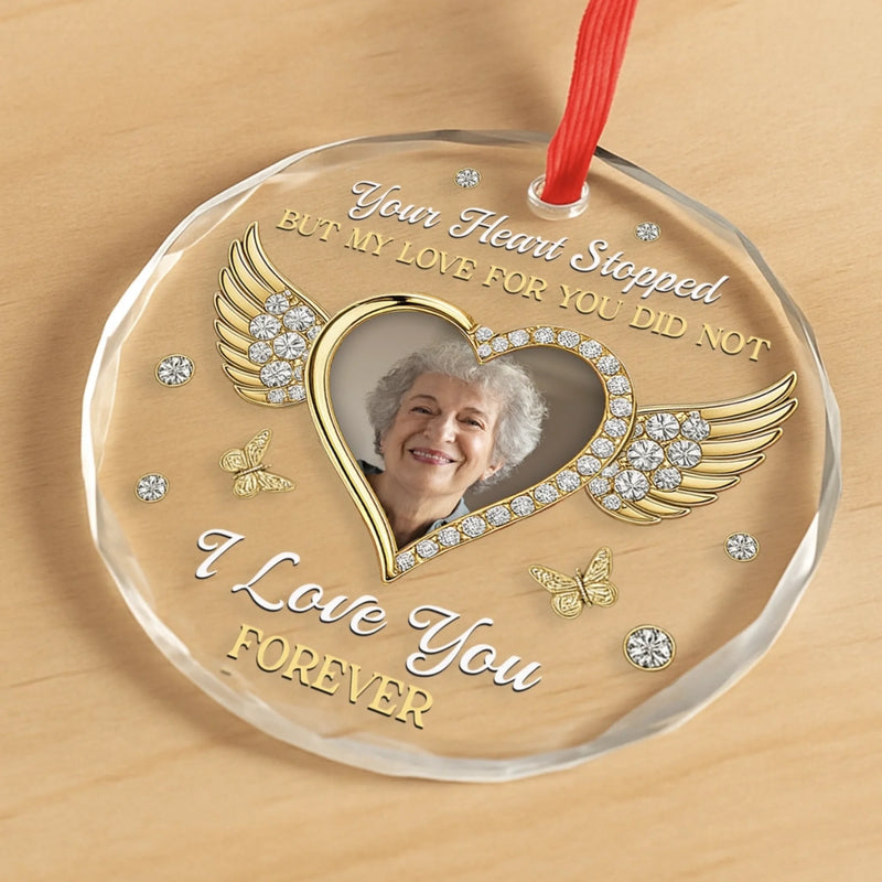 Custom Photo Circle Glass Ornament - Personalized Christmas Memorial Sympathy Gifts For Loss Of Mom, Dad - My Love For You Lives On