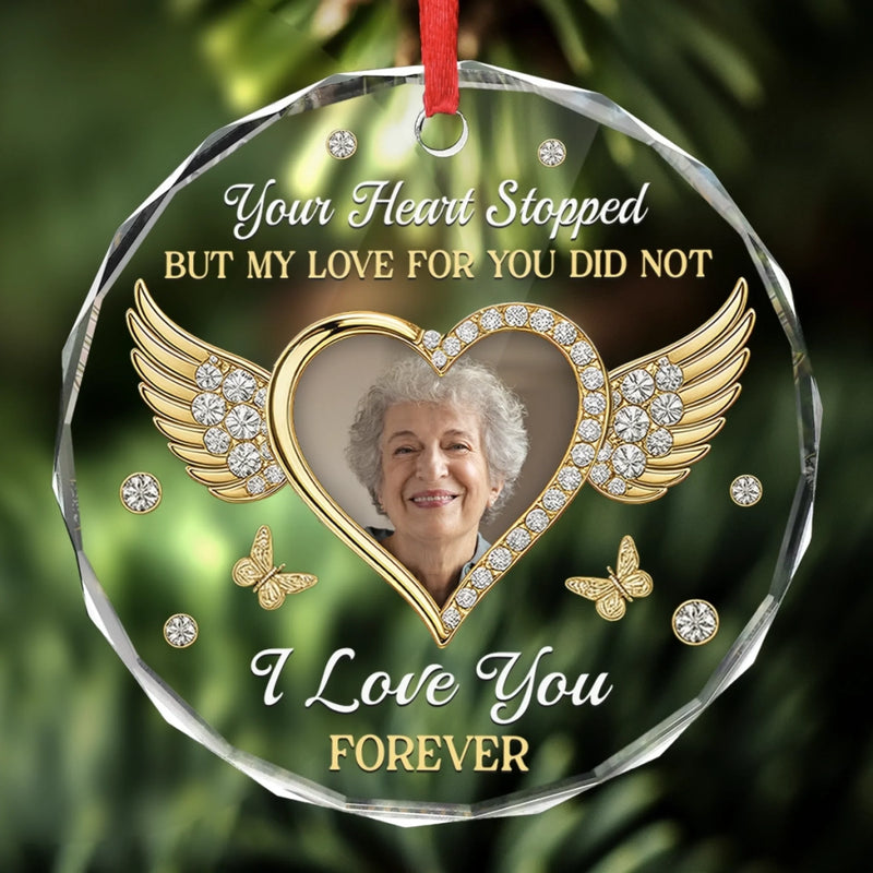 Custom Photo Circle Glass Ornament - Personalized Christmas Memorial Sympathy Gifts For Loss Of Mom, Dad - My Love For You Lives On
