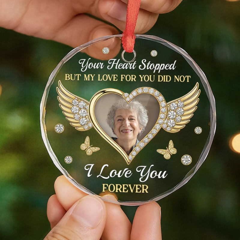 Custom Photo Circle Glass Ornament - Personalized Christmas Memorial Sympathy Gifts For Loss Of Mom, Dad - My Love For You Lives On