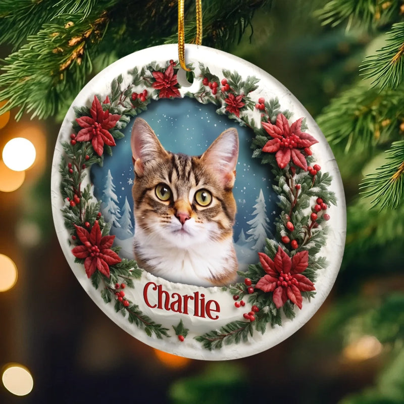 Custom Photo Ceramic Ornament - Personalized Pet Memorial Sympathy Gifts For Dogs, Cats - Forever In Our Memory