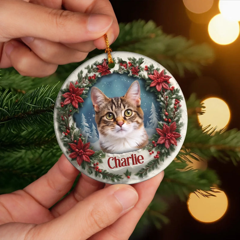 Custom Photo Ceramic Ornament - Personalized Pet Memorial Sympathy Gifts For Dogs, Cats - Forever In Our Memory