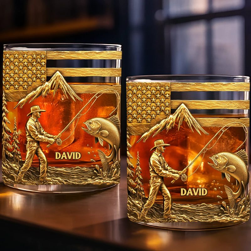 Custom 11oz Whiskey Glass - Personalized Birthday Fishing Gifts For Fisherman, Wine, Bourbon, Whiskey Lovers - Hooked On Golden Moments