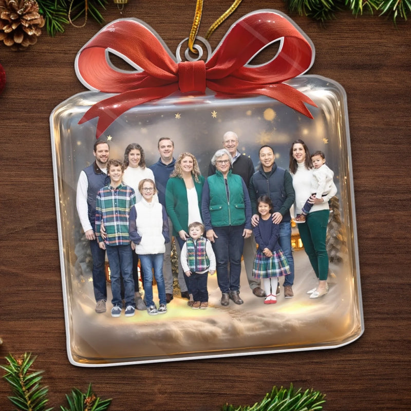 Custom Photo Acrylic Ornament - Personalized Christmas Birthday Gifts For Mom, Dad, Kids - Golden Nights, Family Lights