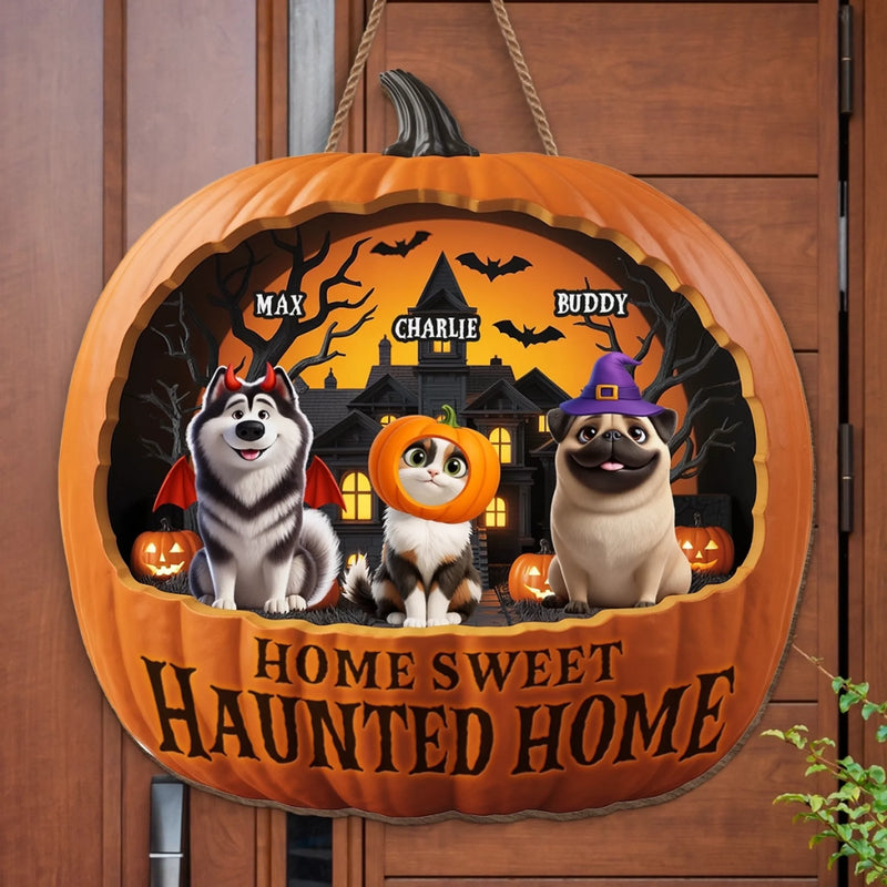 Custom Wood Sign - Personalized Halloween Birthday Gifts For Dog Cat Lovers, Dog Dad And Mom, Cat Owners - Spooky Vibes, Furry Tribe