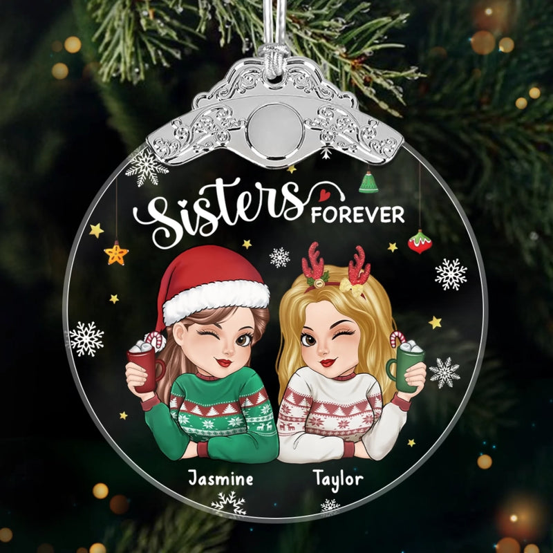 Custom Glass Ornament - Personalized Christmas Best Friend Birthday Gifts For Women, Besties, Sisters, BFF - Forever Linked, Heart To Heart