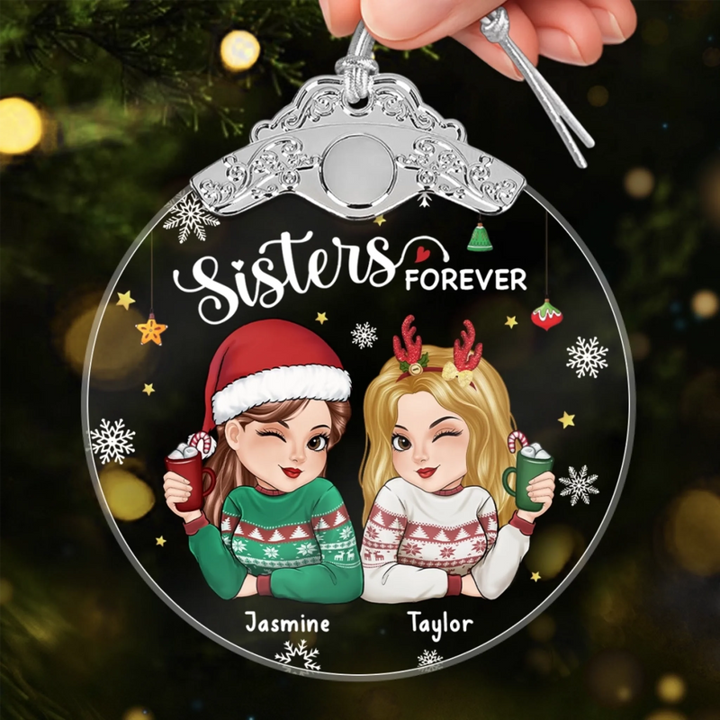 Custom Glass Ornament - Personalized Christmas Best Friend Birthday Gifts For Women, Besties, Sisters, BFF - Forever Linked, Heart To Heart