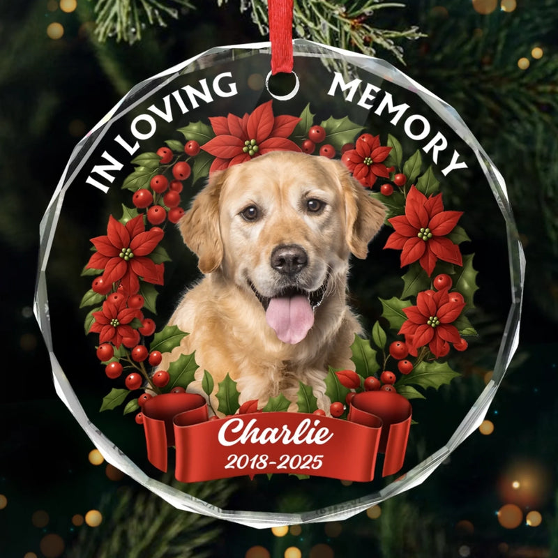 Custom Photo Circle Glass Ornament - Personalized Pet Christmas Memorial Sympathy Gifts For Dogs, Cats - Love You Beyond Time