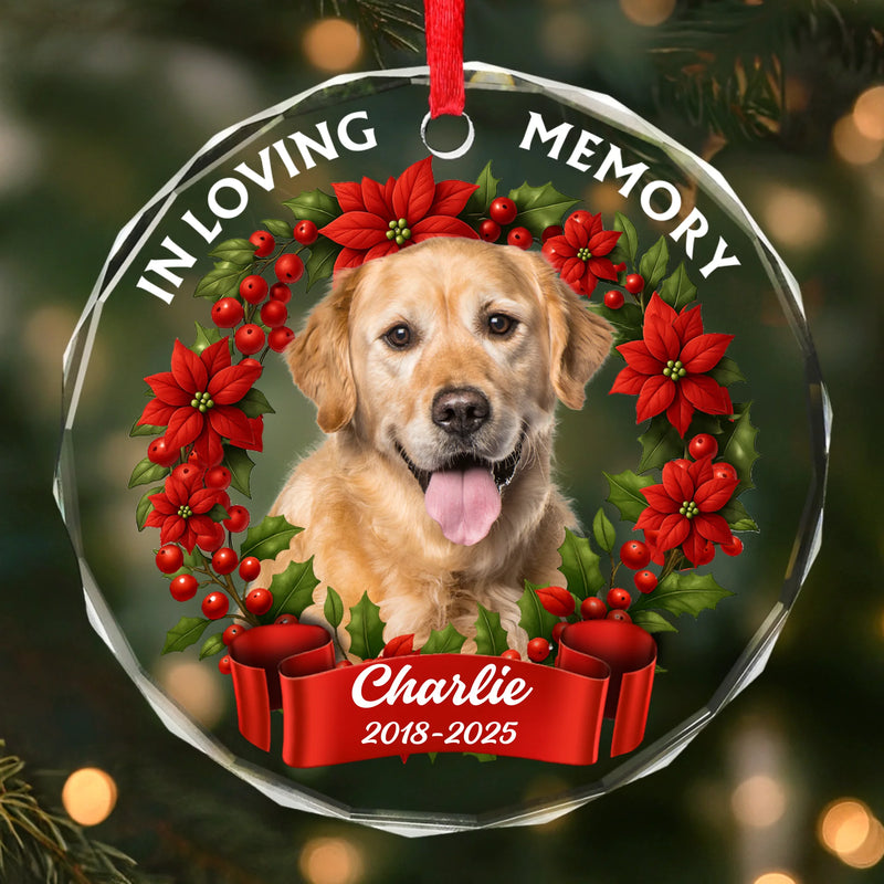 Custom Photo Circle Glass Ornament - Personalized Pet Christmas Memorial Sympathy Gifts For Dogs, Cats - Love You Beyond Time