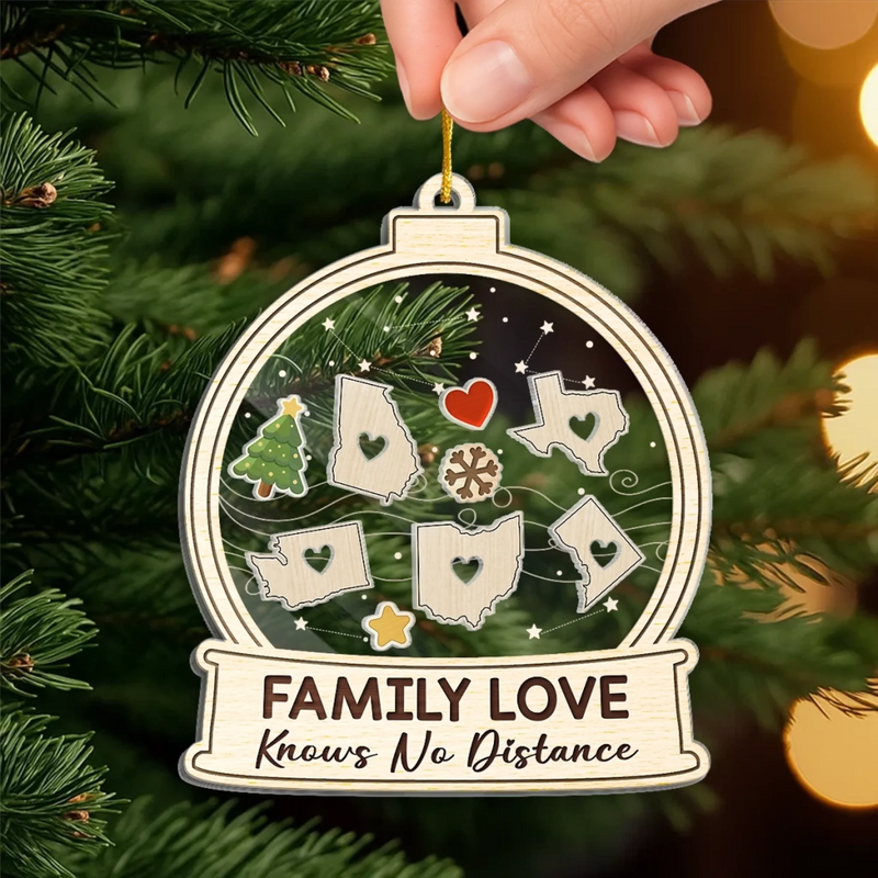 Custom Long Distance 3 Layers Shaker Ornament - Personalized Christmas Birthday Gifts For Mom, Dad, Kids - Hearts Across States