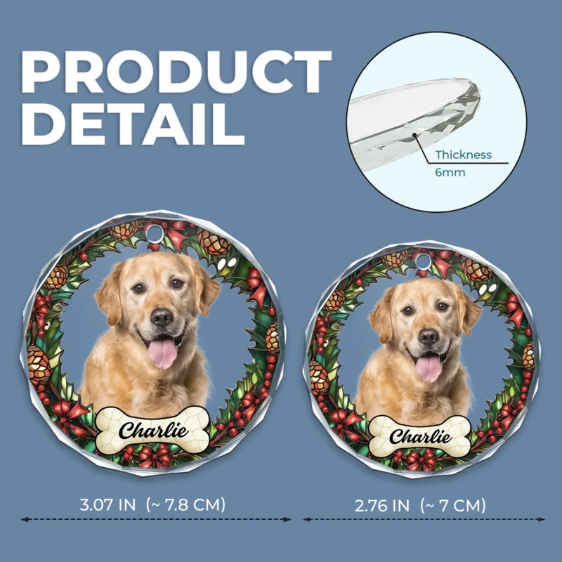 Custom Photo Circle Glass Ornament - Personalized Pet Christmas Memorial Sympathy Gifts For Dogs, Cats - Love Never Leaves