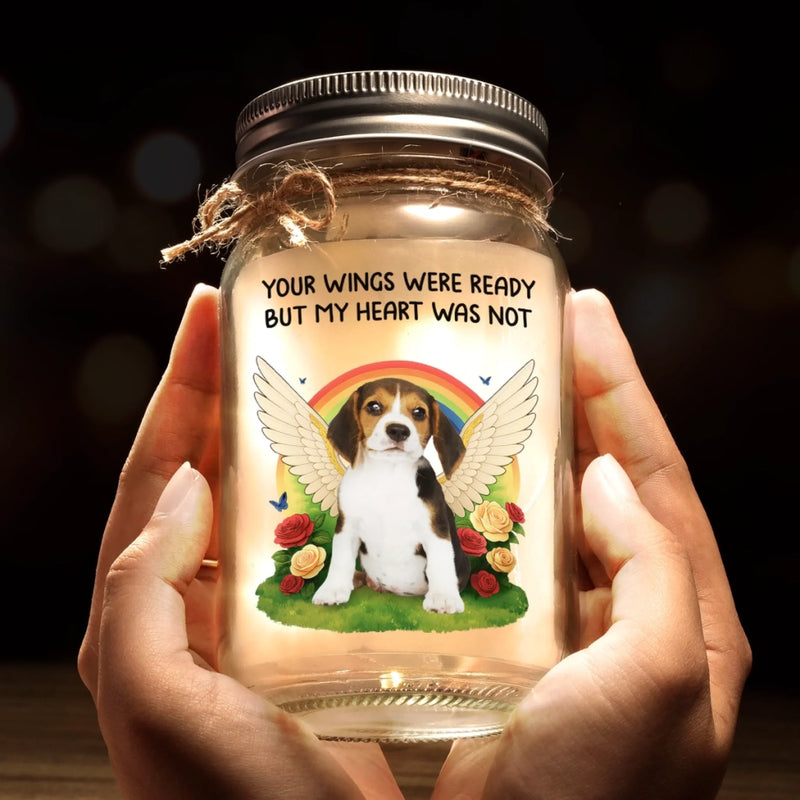 Custom Photo Mason Jar Light - Personalized Pet Christmas Memorial Sympathy Gifts For Dogs, Cats - Together Beyond The Rainbow