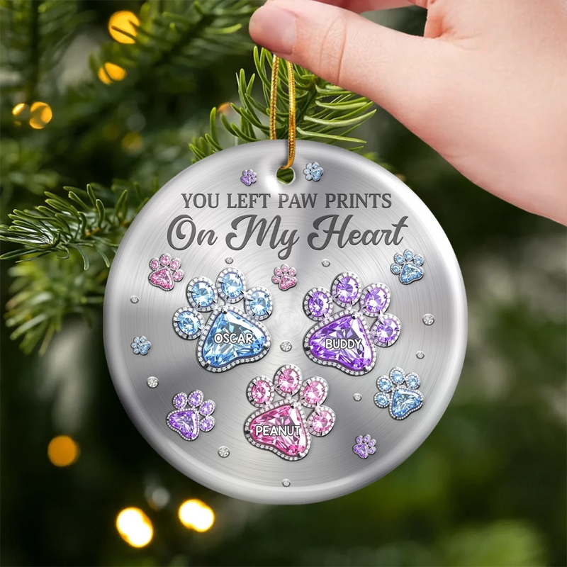 Custom Ceramic Ornament - Personalized Pet Christmas Memorial Sympathy Gifts For Dogs, Cats - Paws Of Love