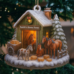 Custom Wood Ornament - Personalized Christmas Birthday Gifts For Horse Lovers, Farm Families, Barn Owners - Christmas At The Horse Farm