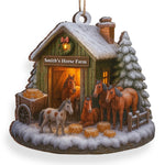 Custom Wood Ornament - Personalized Christmas Birthday Gifts For Horse Lovers, Farm Families, Barn Owners - Christmas At The Horse Farm