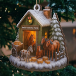 Custom Wood Ornament - Personalized Christmas Birthday Gifts For Horse Lovers, Farm Families, Barn Owners - Christmas At The Horse Farm