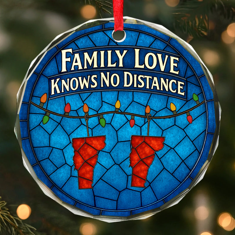 Custom Long Distance Circle Glass Ornament - Personalized Christmas Birthday Gifts For Mom, Dad, Kids - Family Love, Across Every State