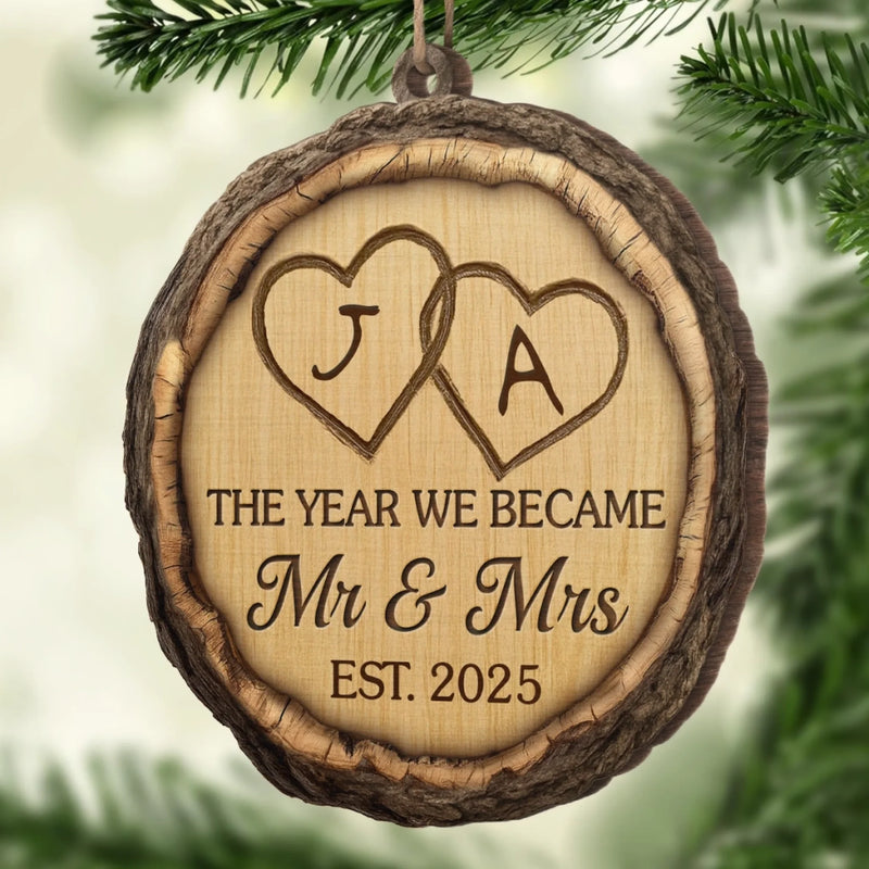 Custom Wood Ornament - Personalized Anniversary Christmas Wedding Gifts For Husband And Wife, Him And Her - Mr And Mrs Forevermore
