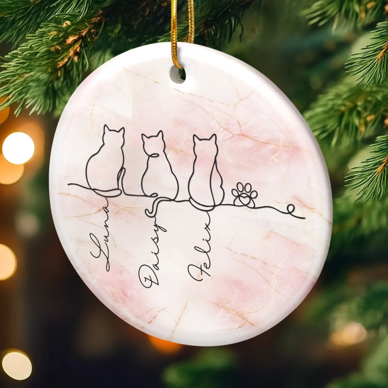 Custom Ceramic Ornament - Personalized Christmas Memorial Sympathy Gifts For Cats - Feline Family Forever