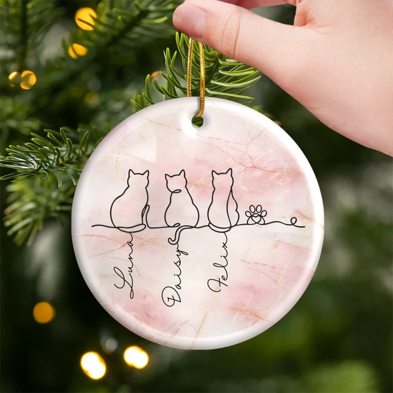 Custom Ceramic Ornament - Personalized Christmas Memorial Sympathy Gifts For Cats - Feline Family Forever