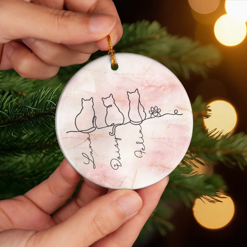 Custom Ceramic Ornament - Personalized Christmas Memorial Sympathy Gifts For Cats - Feline Family Forever