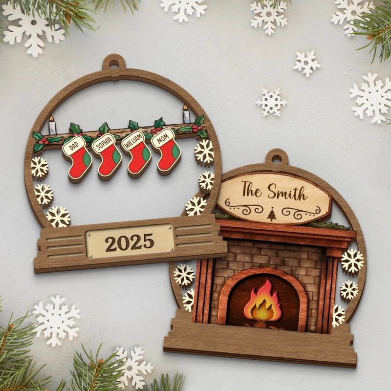 Custom Double Layer Wooden Ornament - Personalized Christmas Birthday Gifts For Mom, Dad, Kids - Love Wrapped In Stockings