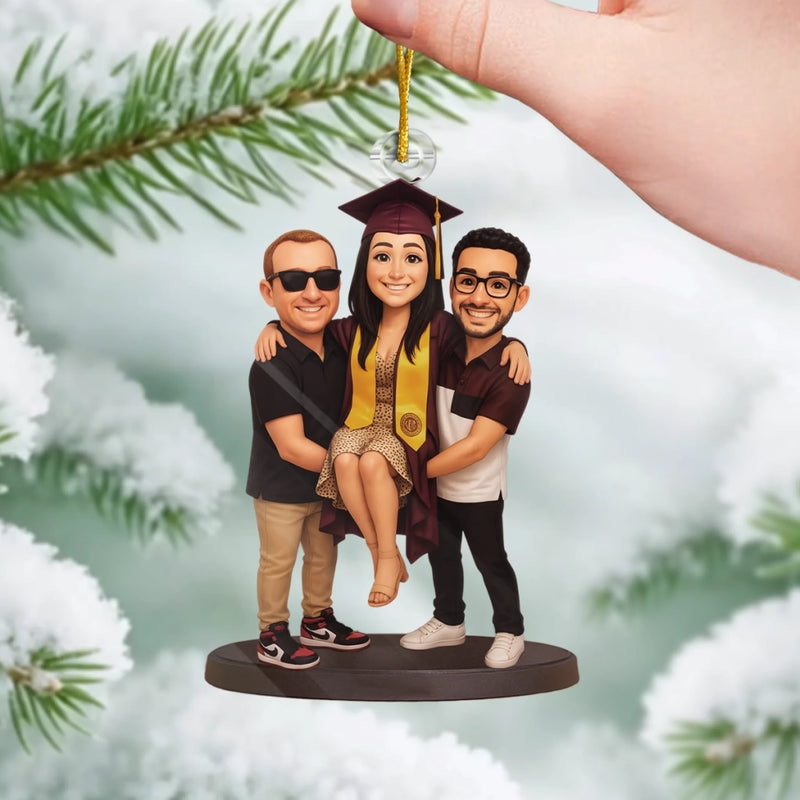 Custom Photo Acrylic Ornament - Personalized Christmas Birthday Gifts For Best Friends, Family, Coworker, Work Bestie, Husband And Wife, Dog Cat Lovers - Caps Off To New Beginnings