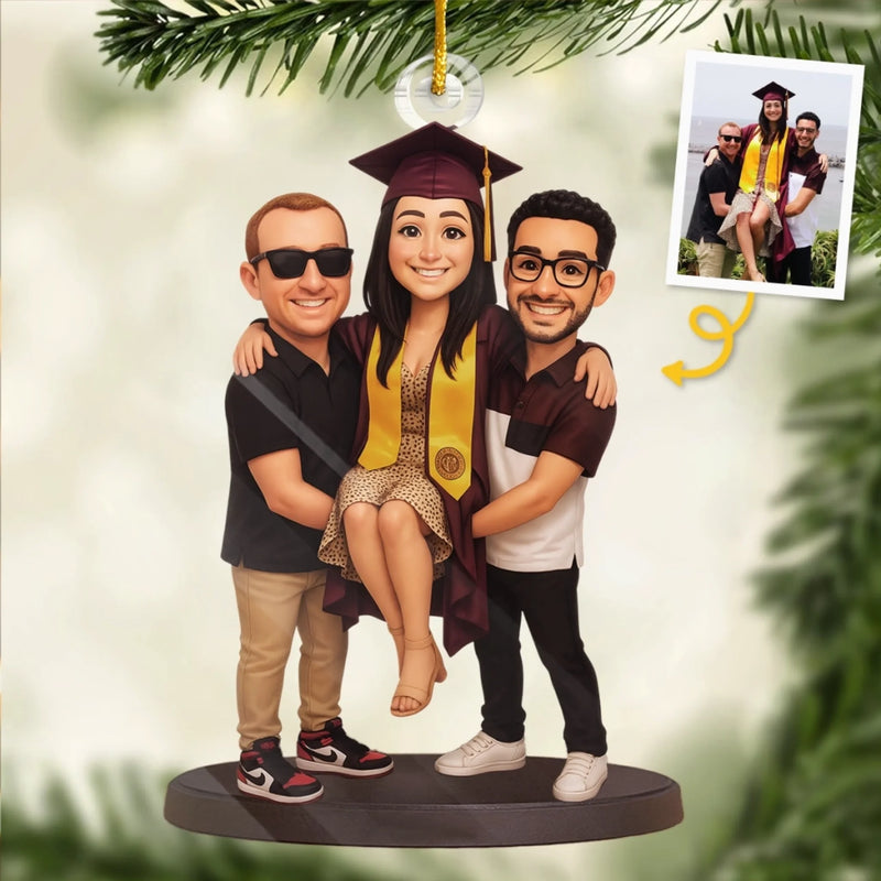 Custom Photo Acrylic Ornament - Personalized Christmas Birthday Gifts For Best Friends, Family, Coworker, Work Bestie, Husband And Wife, Dog Cat Lovers - Caps Off To New Beginnings