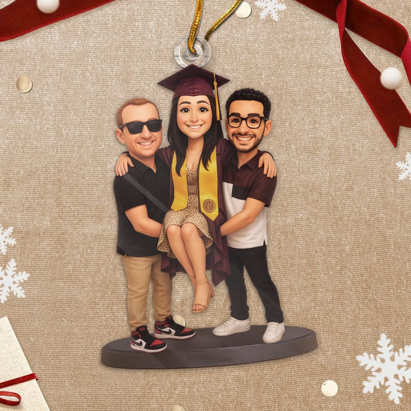 Custom Photo Acrylic Ornament - Personalized Christmas Birthday Gifts For Best Friends, Family, Coworker, Work Bestie, Husband And Wife, Dog Cat Lovers - Caps Off To New Beginnings