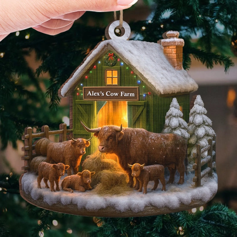 Custom Wood Ornament - Personalized Christmas Birthday Gifts For Women, Men - Cow Farm