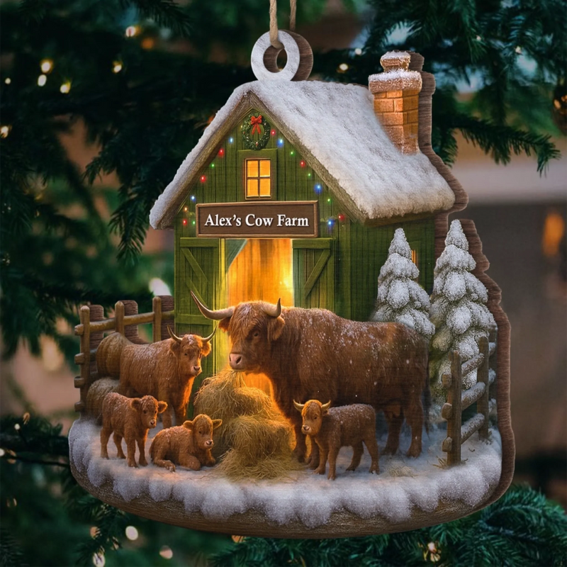 Custom Wood Ornament - Personalized Christmas Birthday Gifts For Women, Men - Cow Farm