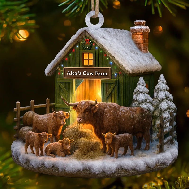 Custom Wood Ornament - Personalized Christmas Birthday Gifts For Women, Men - Cow Farm