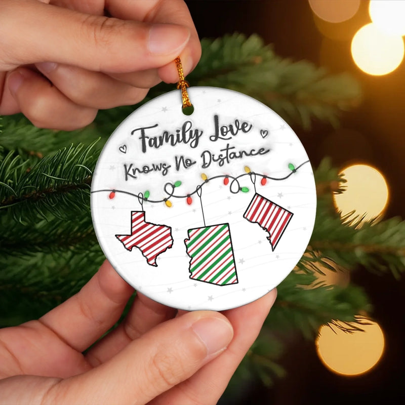 Custom Long Distance Ceramic Ornament - Personalized Christmas Birthday Gifts For Mom, Dad, Kids - Hearts Connected, No Matter The Distance
