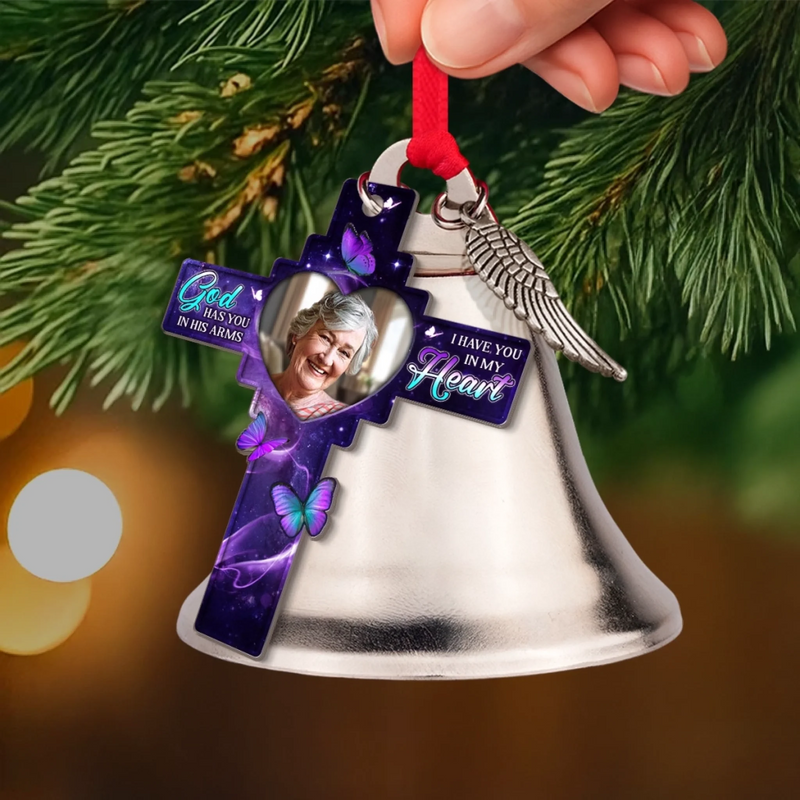 Custom Photo Bell Ornament With Charms - Personalized Memorial Sympathy Gifts For Loss Of Mom, Dad - We Hold You In Love