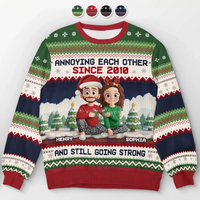 Custom Unisex Ugly Sweatshirt - Personalized Anniversary Christmas Wedding Gifts For Husband And Wife, Him And Her - Merry Fights, Happy Nights
