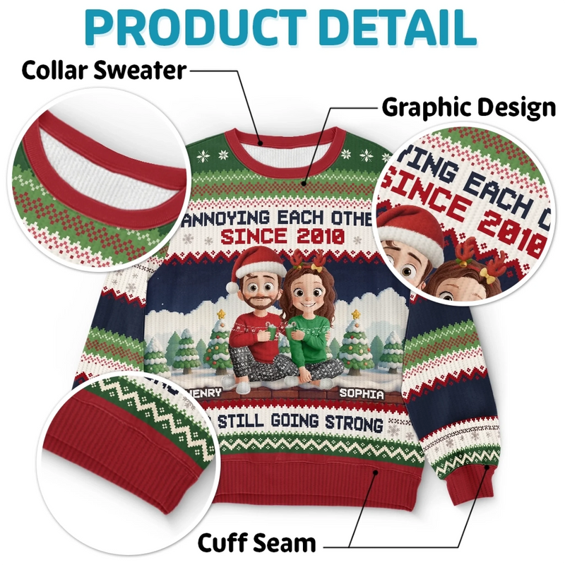 Custom Unisex Ugly Sweatshirt - Personalized Anniversary Christmas Wedding Gifts For Husband And Wife, Him And Her - Merry Fights, Happy Nights