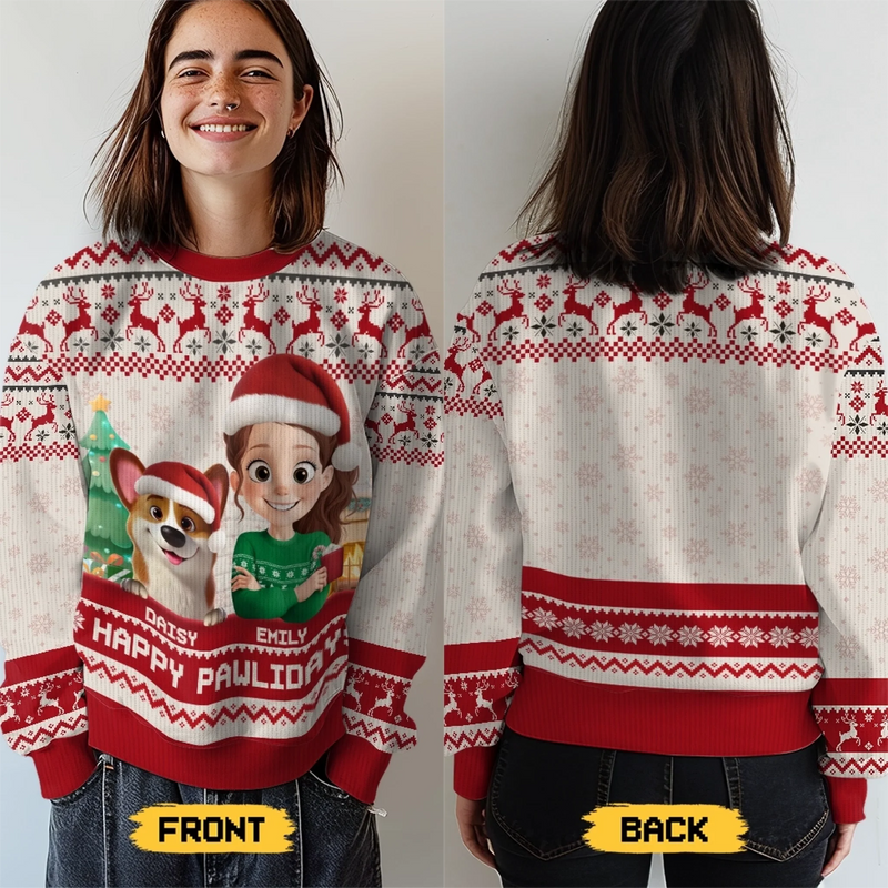 Custom Unisex Ugly Sweatshirt - Personalized  Christmas Birthday Gifts For Dog Lovers, Dog Dad And Mom - Santa Paws Is Coming To Town
