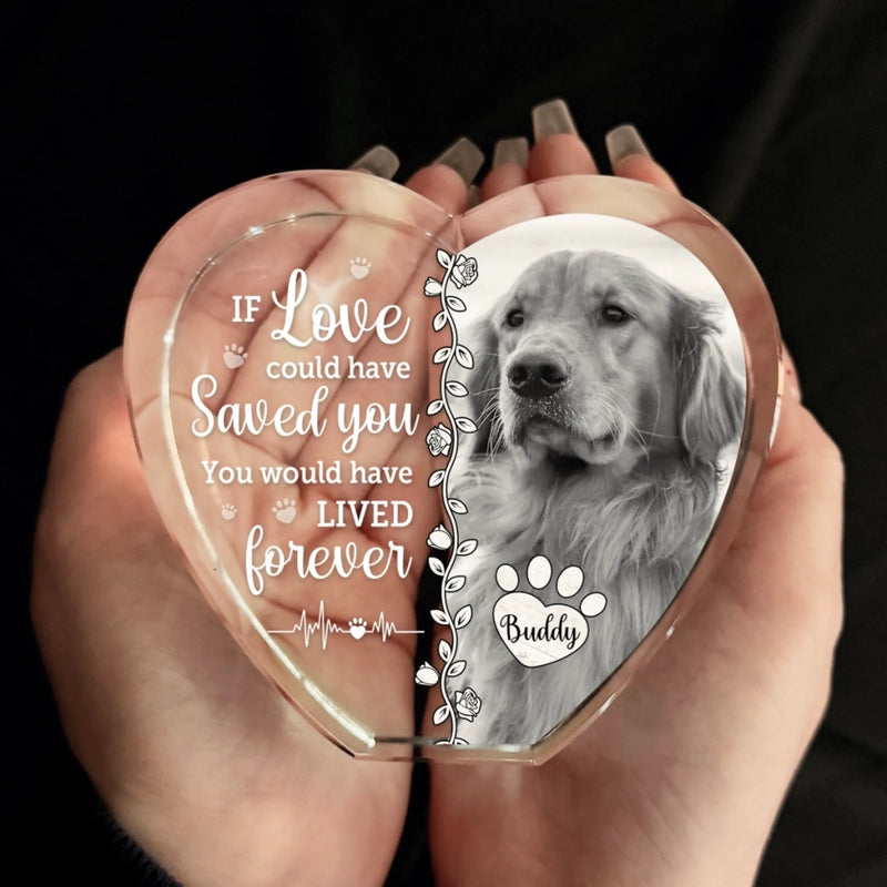 Custom Photo 3D Crystal Heart Shaped - Personalized Pet Memorial Sympathy Gifts For Dogs, Cats - Furever Loved And Missed
