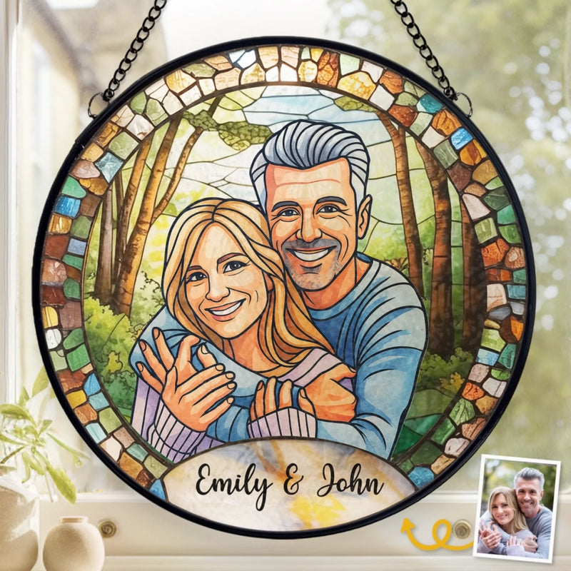 Custom Photo Stained Glass Window Hanging Suncatcher - Personalized Anniversary Wedding Gifts For Husband, Wife, Couple - Together, Painted In Forever