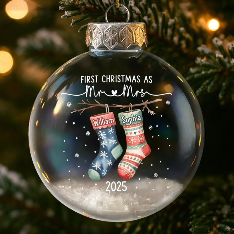 Custom Snow-Filled Ball Ornament - Personalized Anniversary Christmas Wedding Gifts For Husband And Wife, Him And Her - The Stockings Of Forever Love