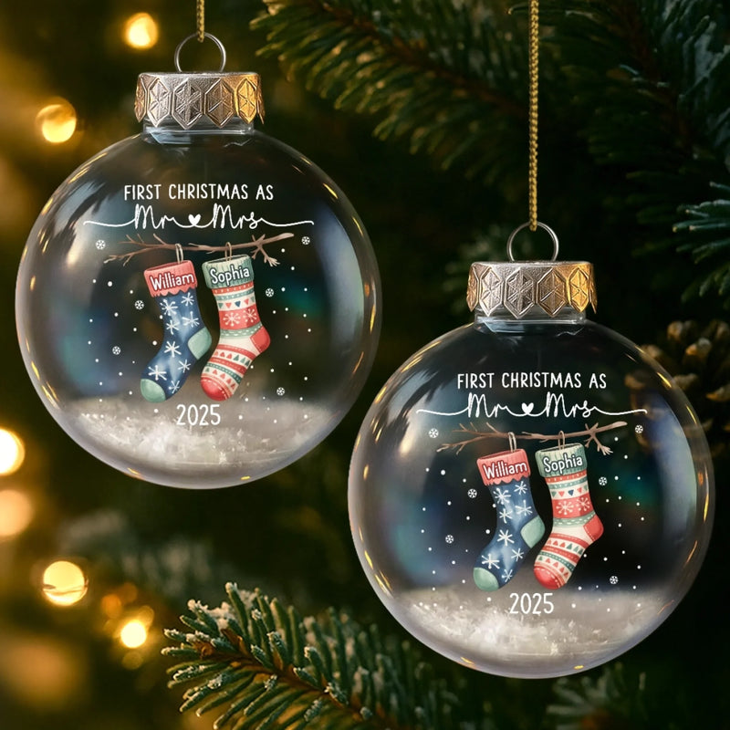 Custom Snow-Filled Ball Ornament - Personalized Anniversary Christmas Wedding Gifts For Husband And Wife, Him And Her - The Stockings Of Forever Love