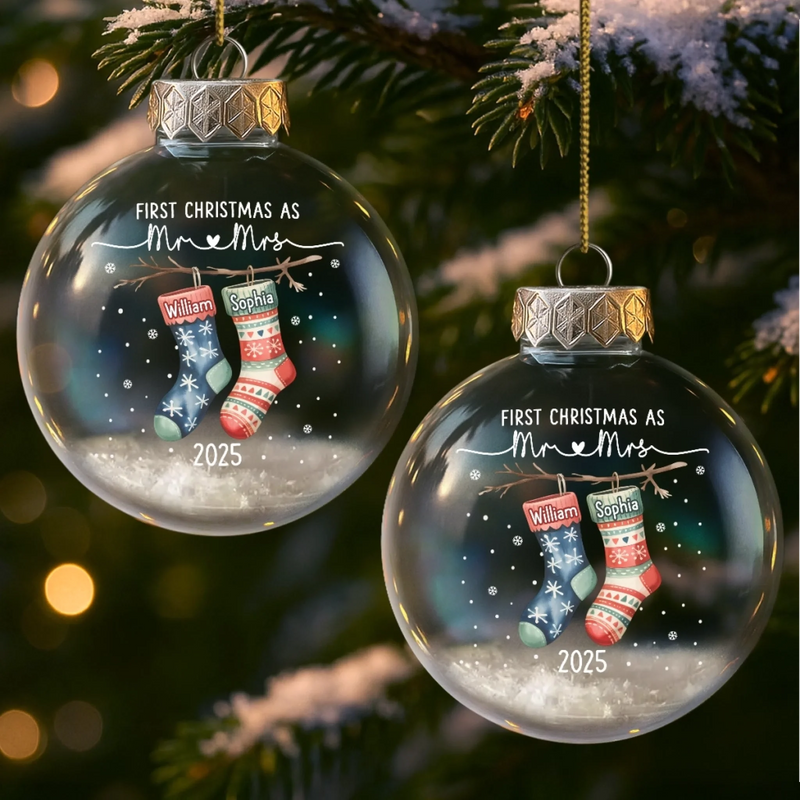 Custom Snow-Filled Ball Ornament - Personalized Anniversary Christmas Wedding Gifts For Husband And Wife, Him And Her - The Stockings Of Forever Love
