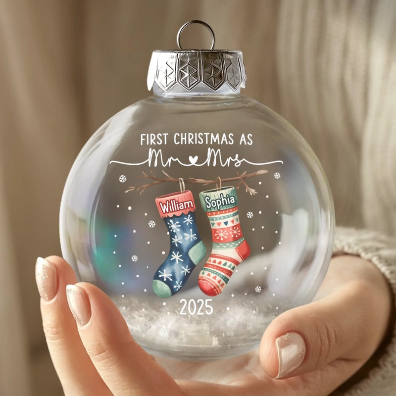 Custom Snow-Filled Ball Ornament - Personalized Anniversary Christmas Wedding Gifts For Husband And Wife, Him And Her - The Stockings Of Forever Love