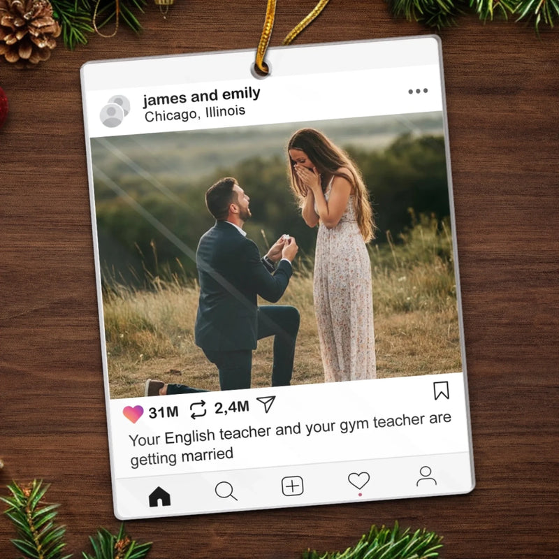 Custom Photo Acrylic Ornament - Personalized Anniversary Christmas Wedding Gifts For Husband And Wife, Him And Her - Heart Stolen, Ring Given