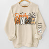 Custom Unisex Sweatshirt, Hoodie With Design On Sleeve - Personalized Halloween Birthday Gifts For Mom, Grandma - Family Together Under Pumpkin Glow