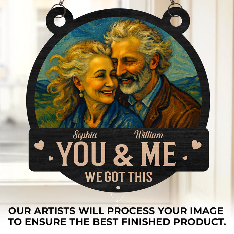 Custom Photo Wood And Acrylic Suncatcher With Crystal Prism - Personalized Anniversary Wedding Gifts For Husband And Wife, Him And Her - Growing Old, Glowing Love