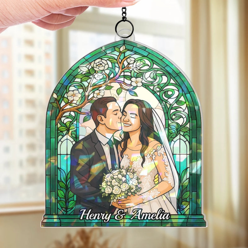 Custom Photo Hologram Acrylic Suncatcher - Personalized Anniversary Wedding Gifts For Husband And Wife, Him And Her - Eternal Vows, Eternal Glow