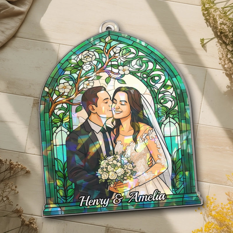 Custom Photo Hologram Acrylic Suncatcher - Personalized Anniversary Wedding Gifts For Husband And Wife, Him And Her - Eternal Vows, Eternal Glow