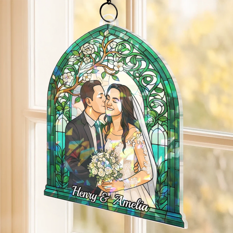 Custom Photo Hologram Acrylic Suncatcher - Personalized Anniversary Wedding Gifts For Husband And Wife, Him And Her - Eternal Vows, Eternal Glow